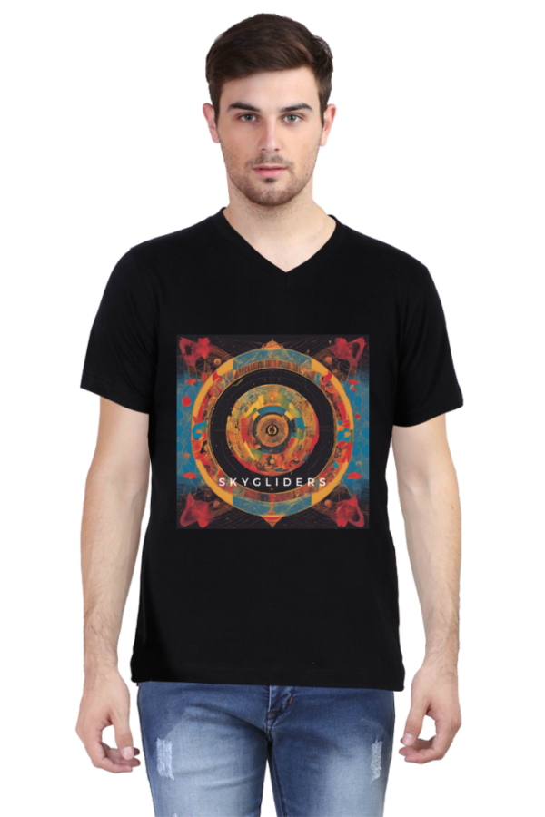 Male V neck half sleeve Black M